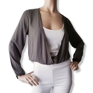 Sadie & Sage Moss Green Plunging V-Neck Faux Wrap Blouse